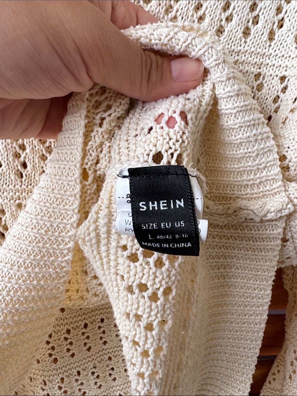 SHEIN Cream Open-Knit V-Neck Sweater - Picture 3 of 5
